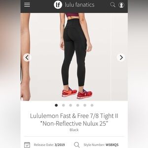 🦄NWOT Lululemon Fast & Free Leggings *Non-reflective 25” Sz 18 *black*